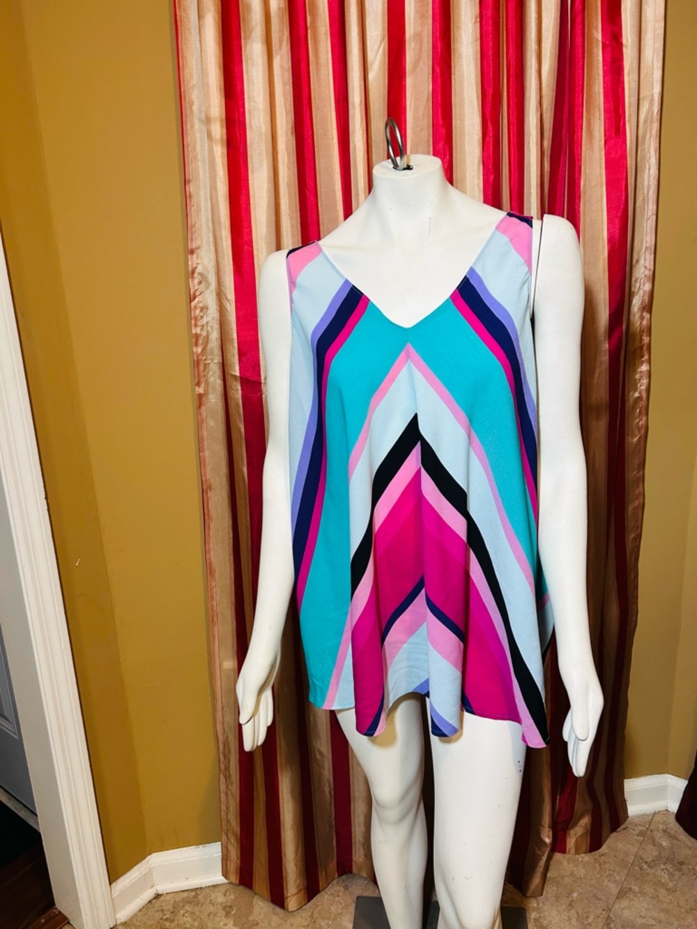 Lane Bryant Multicolor Chevron V-Neck Tank Top - Teal, Pink & Purple
